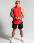 Men’s sleeveless tank top in red with three performance panels, Lyftlyfe logo, and circle star on the left chest.