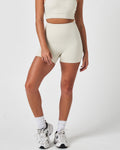 Front view of LYFTLYFE Force 4'' shorts in vapor white, featuring a high-rise waistband and sculpting fit.
