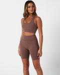 Full look showcasing brown Force 6.5" shorts and active set, perfect for gym or everyday wear.