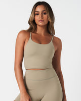 Women’s Force workout tank top in light green, designed with compressive fit and soft four-way stretch fabric.