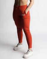 Left side view of LYFTLYFE Women's React joggers in reed with high-waist fit. 