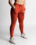 Right side view of LYFTLYFE Women's React joggers in reed with high-waist fit. 