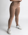 LYFTLYFE taupe joggers, women’s right side view with sporty silhouette. 