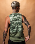 Back view of the Women’s Command Cut Sleeve in green camo, showcasing the lightweight, breathable fabric and ergonomic fit