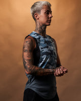 Right Left Side view of the Women’s Command Cut Sleeve in blue camo, showcasing the lightweight, breathable fabric and ergonomic fit.