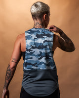Back view of the Women’s Command Cut Sleeve in blue camo, showcasing the lightweight, breathable fabric and ergonomic fit.