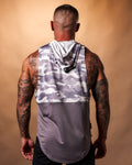 Back view of Command Sleeveless Hoodie tank in purple camo, crafted from a triple-blend fabric with breathable technology.