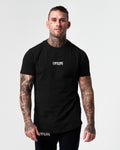 Men’s Contour T-Shirt in black, featuring a fitted design, soft crew neckline, and 3D rubberized LYFTLYFE logo on chest.