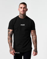 Men’s Contour T-Shirt in black, featuring a fitted design, soft crew neckline, and 3D rubberized LYFTLYFE logo on chest.