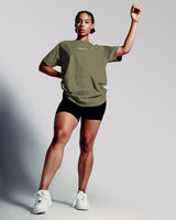 Front view of the Contour Women’s Oversized Tee in green, designed with high-performance cotton and a soft, breathable second-skin feel.