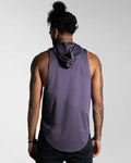 Back view of Men’s Dominance Sleeveless Hoodie in purple, highlighting its athletic fit and premium performance fabric.
