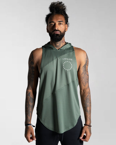 Men’s Dominance Sleeveless Hoodie 4 pack folded training hooded tanks in green, prune, purple, and navy