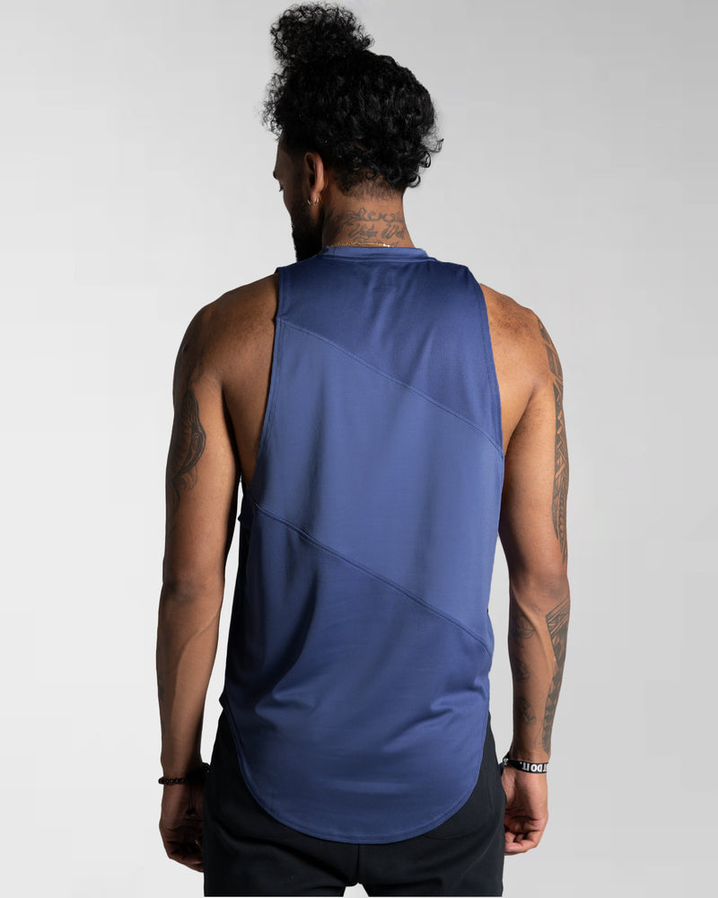 Mens sleeveless tank in a deep blue color.