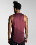 Back view of Men’s sleeveless gym tank in dark wine color, designed with moisture-wicking fabric for breathability.