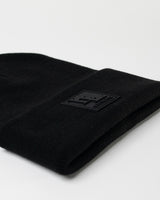 LYFTLYFE black toque laid flat with front-facing black rubberized patch.