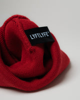 LYFTLYFE logo tag sewn into maroon fleece-lined toque.