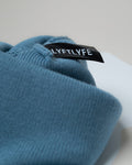 LYFTLYFE logo tag sewn into blue fleece-lined toque.