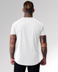 Back view of Contour Men’s T-Shirt in white, highlighting its athletic fit, breathable fabric, and high-quality stitching.