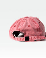 LYFTLYFE dad hat in washed red with rear view of closure and stitched panels.