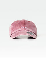 Dad hat in prune with LYFTLYFE logo, naturally curved brim, front-facing shot