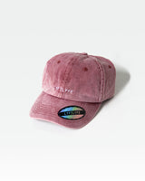 LYFTLYFE logo dad hat in prune color, showing acid wash texture and structured front panel.